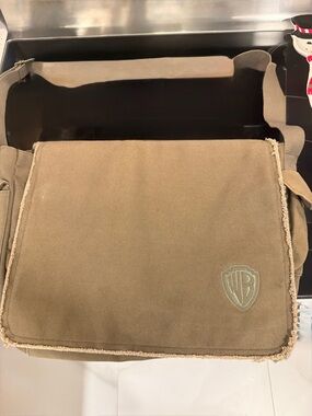 Warner Bros. Khaki Canvas Messenger Bag with Shield Logo